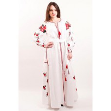 Boho Style Ukrainian Embroidered Maxi Broad Dress White on White "Ukrainian Tradition"